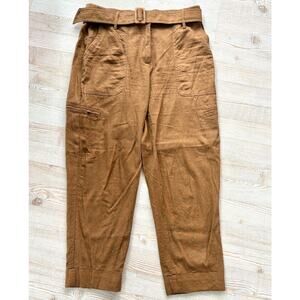 Rachel Zoe High‎ Rise Belted Linen Blend Pants | Camel Size 10
